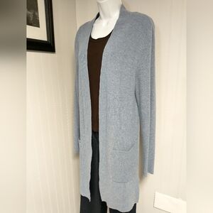 Verve Ami Long Open Cardigan Sweater Front Pockets Blue Size Medium